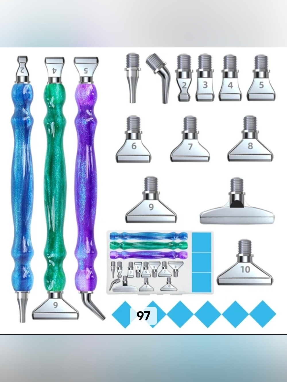 3 Pack Resin Glitter Diamond Painting Drill Pens Screw Thread Multi Placer